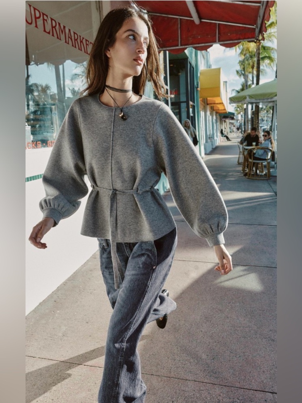 Zara Drawstring Seamed Knit Sweater NWT